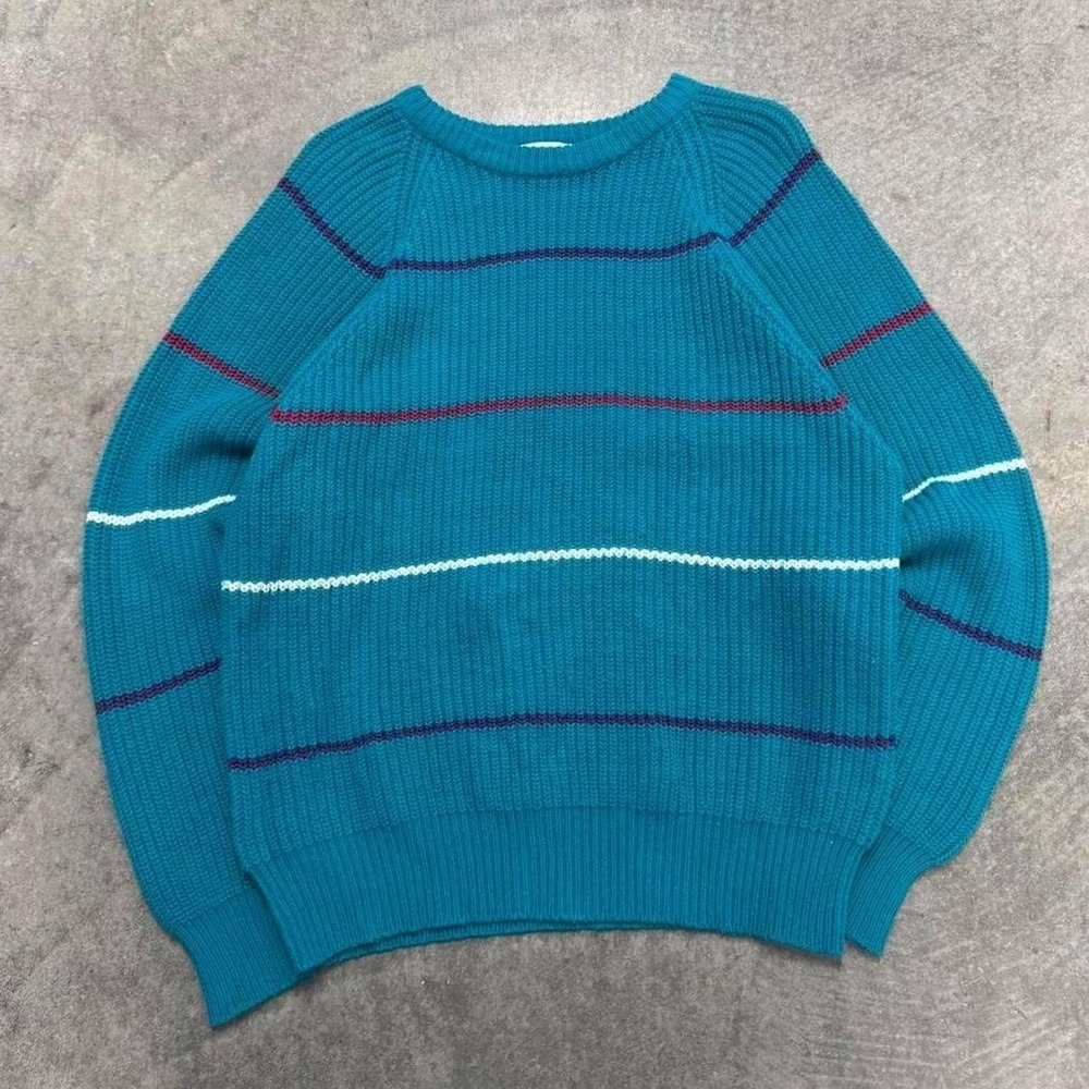 Vintage Women's Chuky Sweater 90's Blue Knit Striped Cozy Fall Indie Medium
